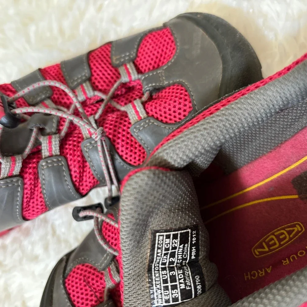 Keen Kids Pink Grey Leather Mesh Bungee Hiking Shoes Sneakers US 3 1008790